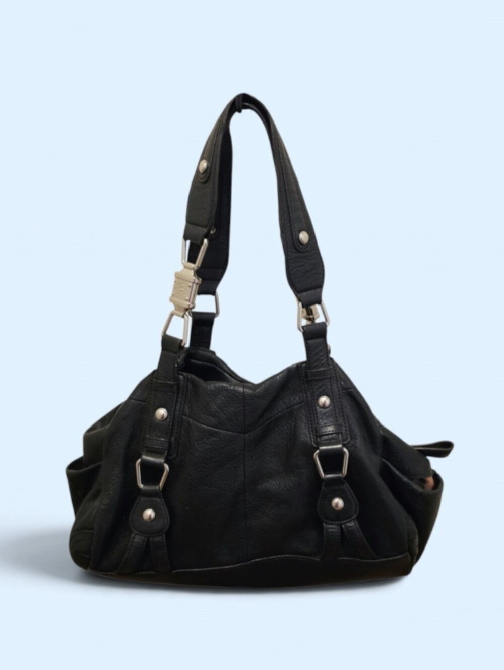 Classic Black Leather Shoulder Bag - Women